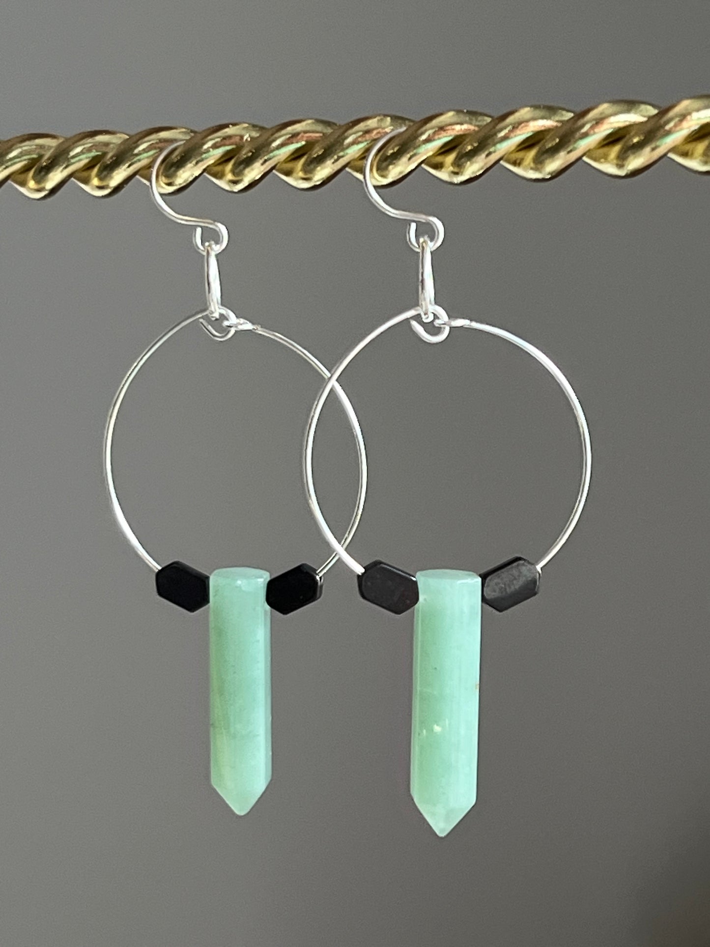 GREEN AVENTURINE HEX + BLACK HEMETATIE | GEMSTONE CRYSTAL Earrings
