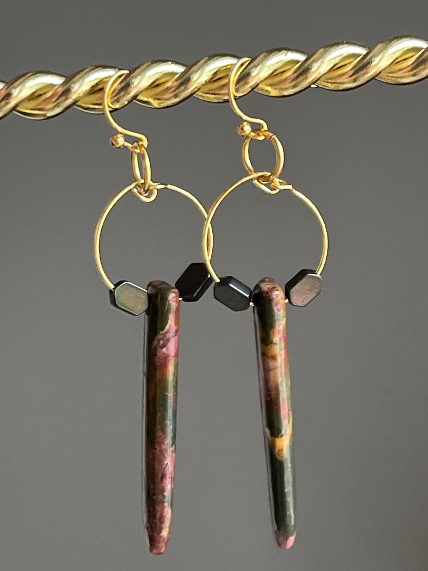 CHERRY JASPER DAGGER + HEMATITE | GEMSTONE CRYSTAL Earrings