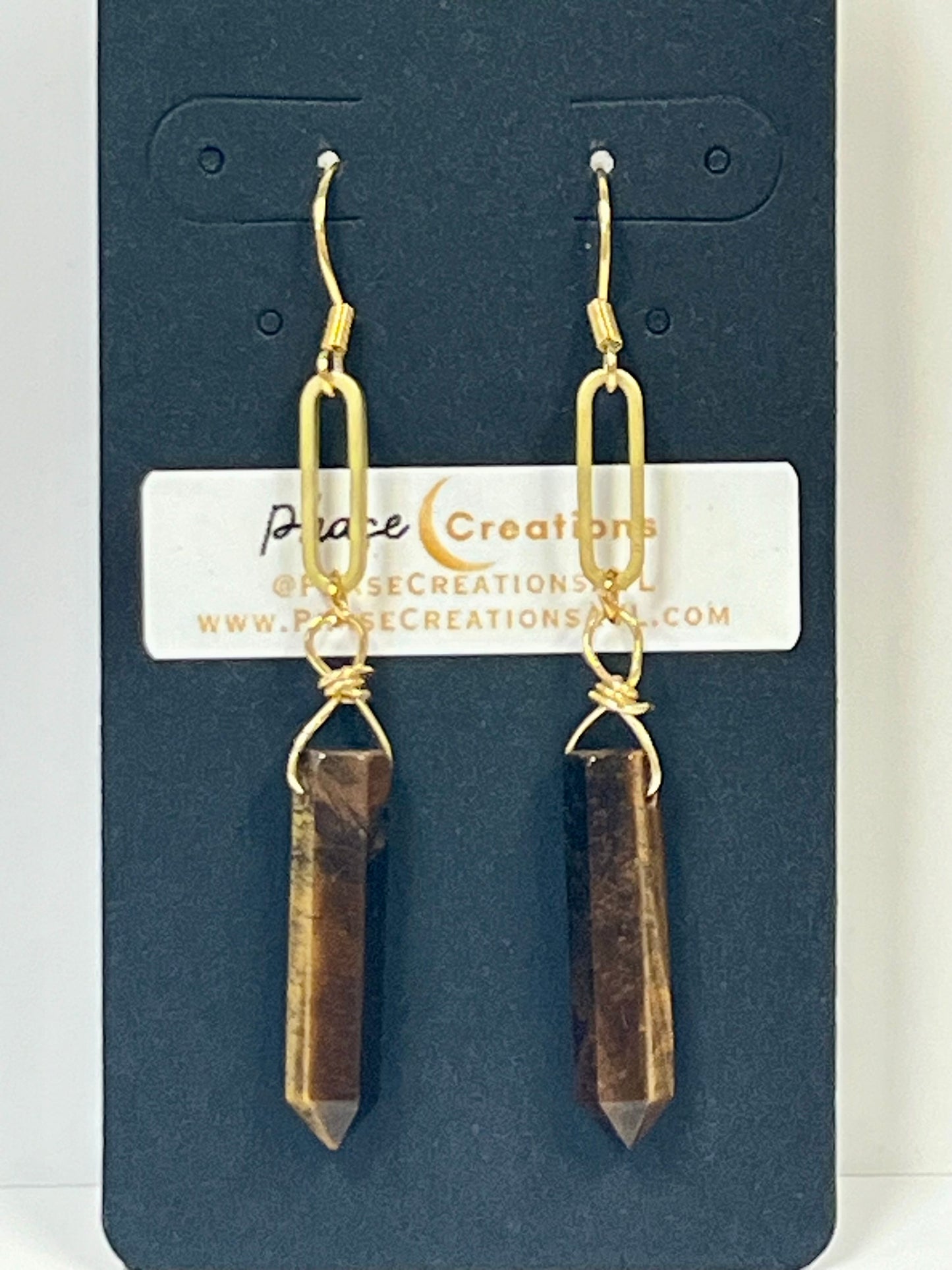 TIGER’S EYE SLIM DANGLES | GEMSTONE CRYSTAL Earrings