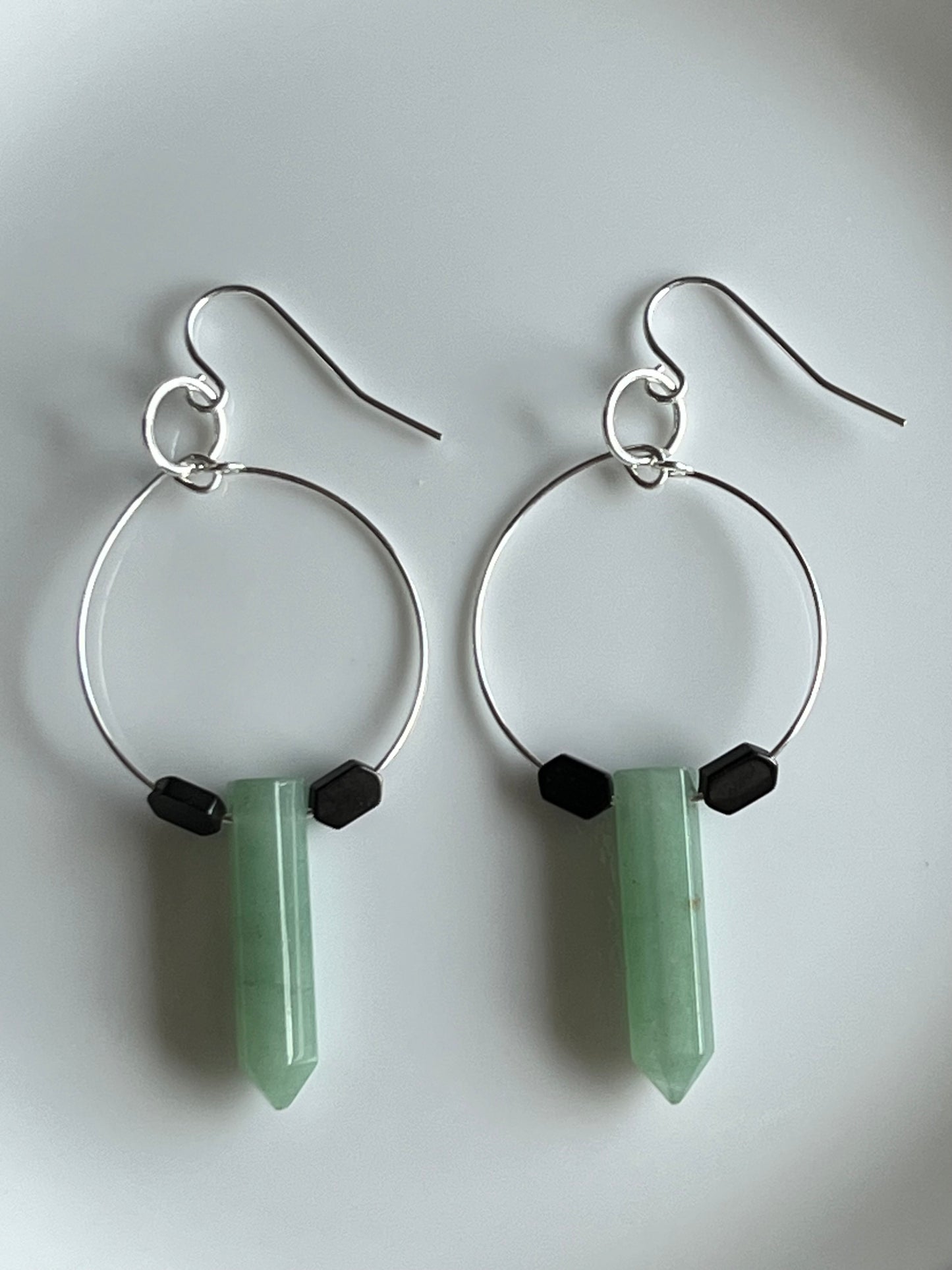 GREEN AVENTURINE HEX + BLACK HEMETATIE | GEMSTONE CRYSTAL Earrings