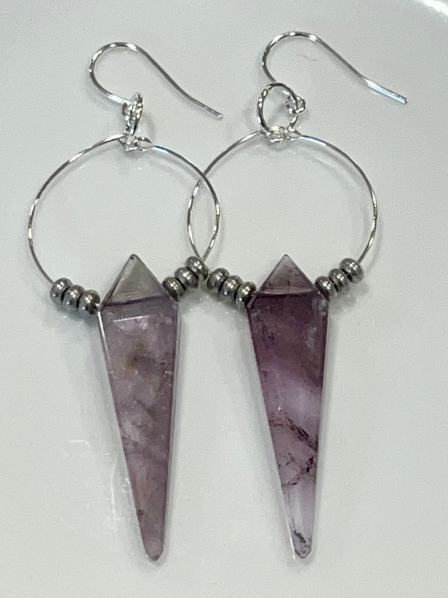 AMETHYST KITE w/ SILVER ELEMENTS (SP)| GEMSTONE CRYSTAL Earrings