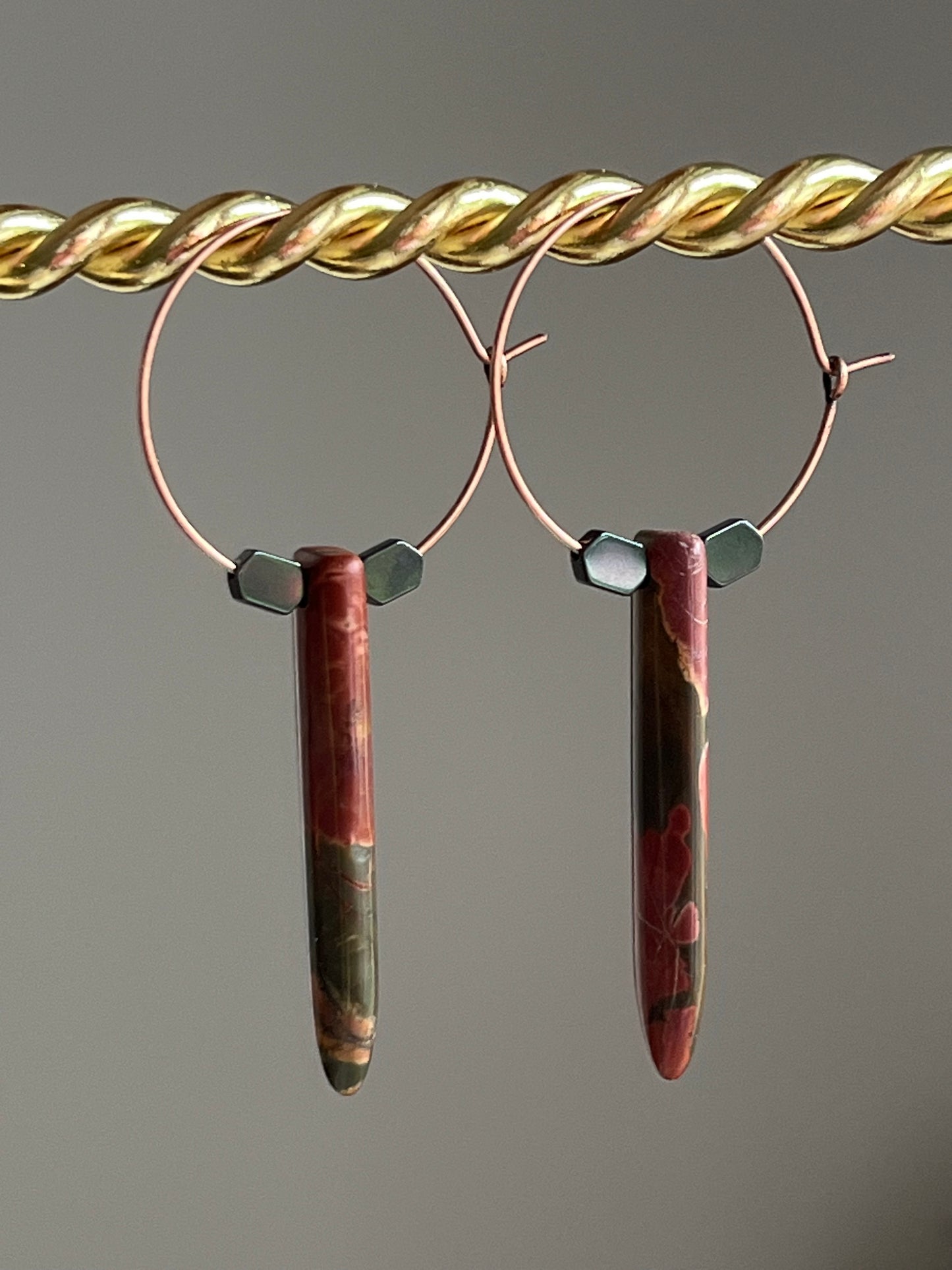 CHERRY JASPER PUFF HOOP | GEMSTONE CRYSTAL Earrings