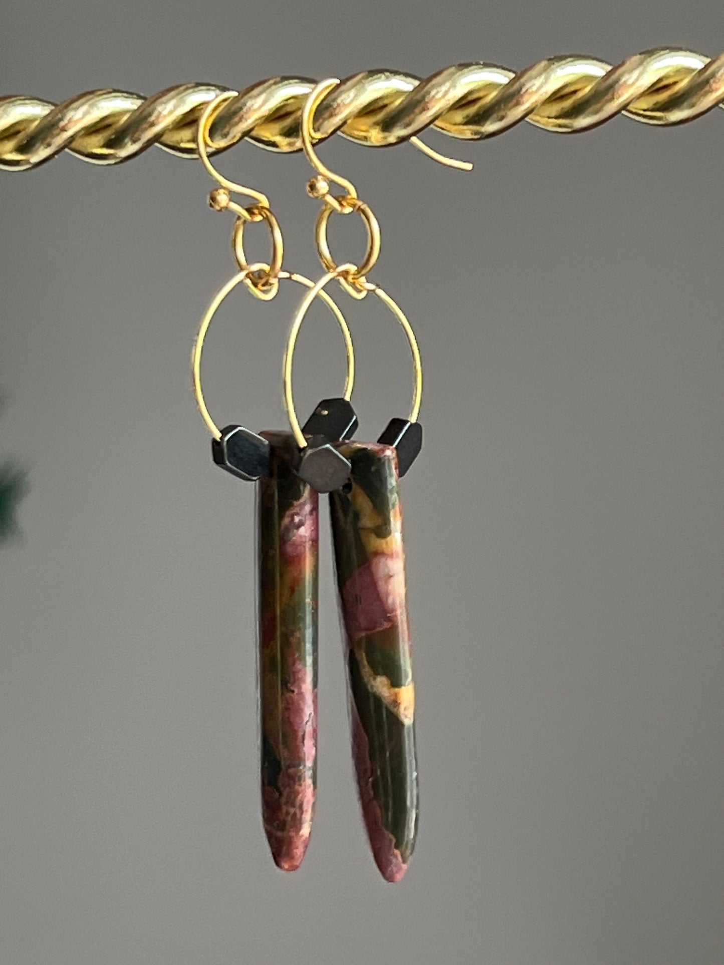 CHERRY JASPER DAGGER + HEMATITE | GEMSTONE CRYSTAL Earrings