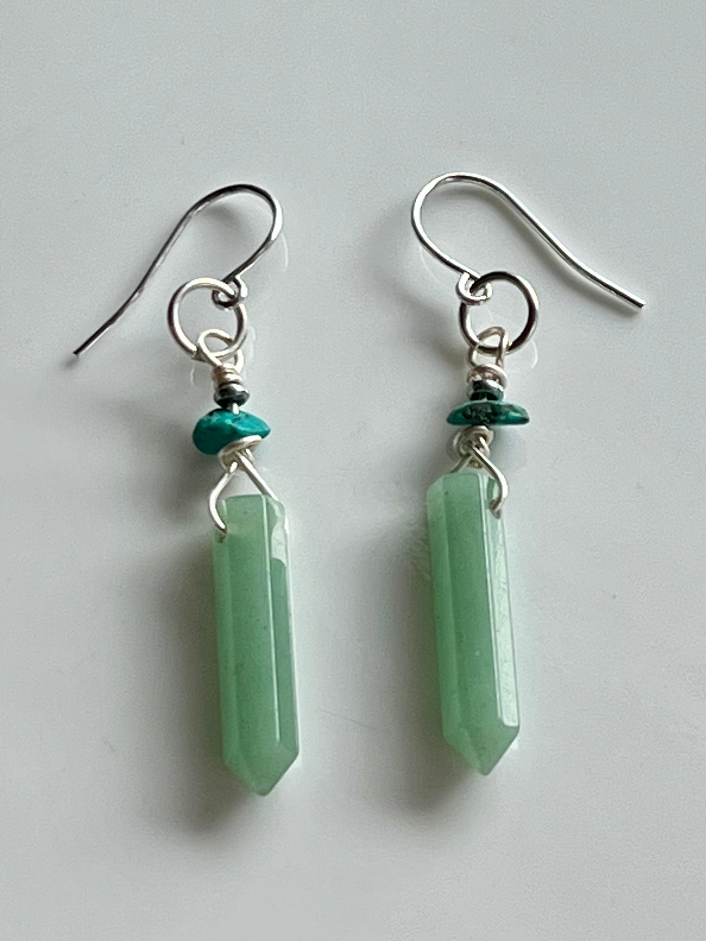 GREEN AVENTURINE HEX w/ TURQUOISE DANGLE | GEMSTONE CRYSTAL Earrings