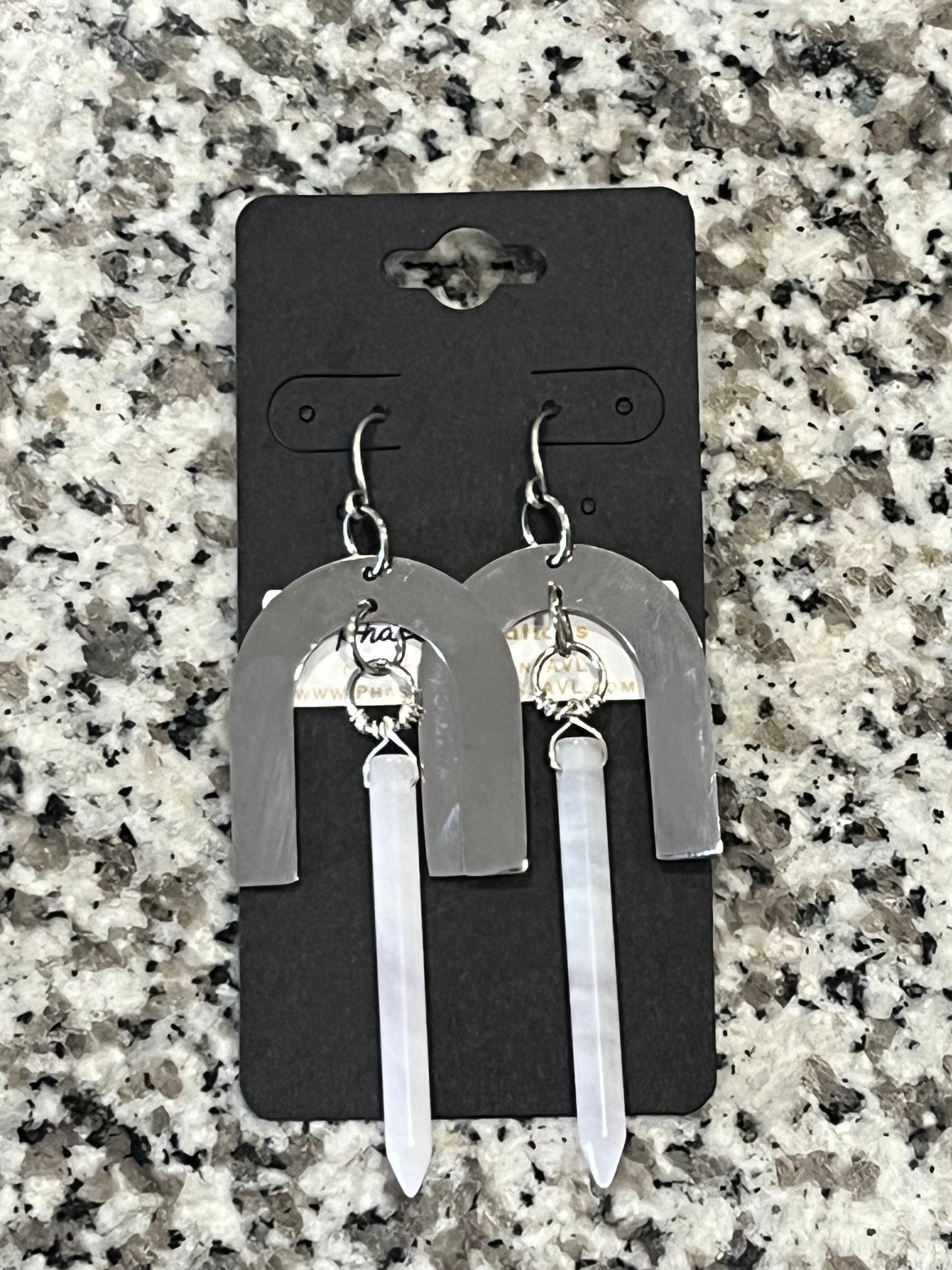 WIRE-WRAPPED LAVENDER QUARTZ + STAINLESS STEEL PITCH-FORK DESIGN | GEMSTONE CRYSTAL EARRINGS