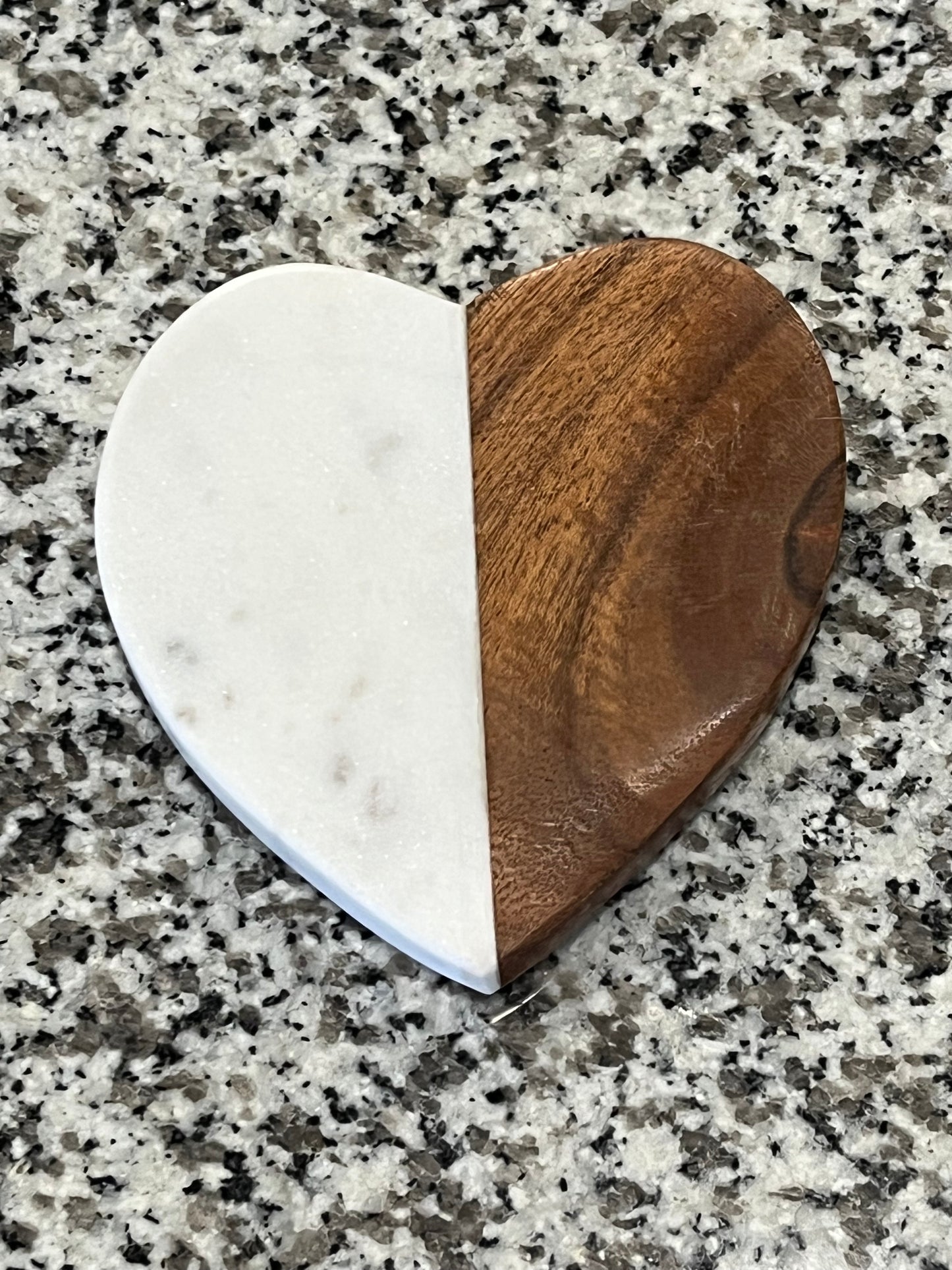 Heart Shaped Wood + Marble Coaster | Single Peice