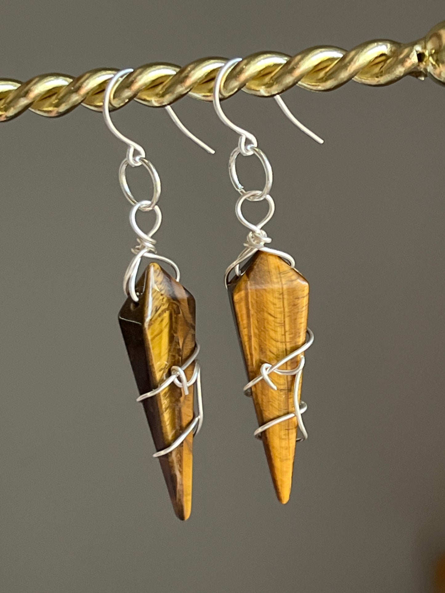 WIRE-WRAPPED TIGER’S EYE KITE | GEMSTONE CRYSTAL Earrings