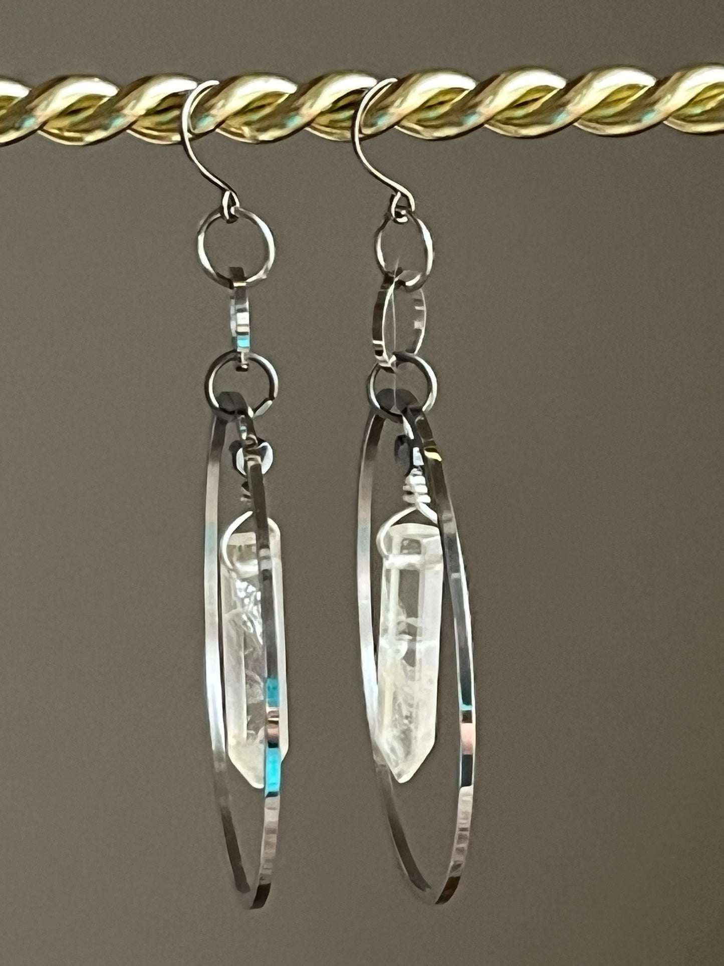 CITRINE HEX w/ MINI HEMATITE HOOP DANGLES | GEMSTONE CRYSTAL Earrings