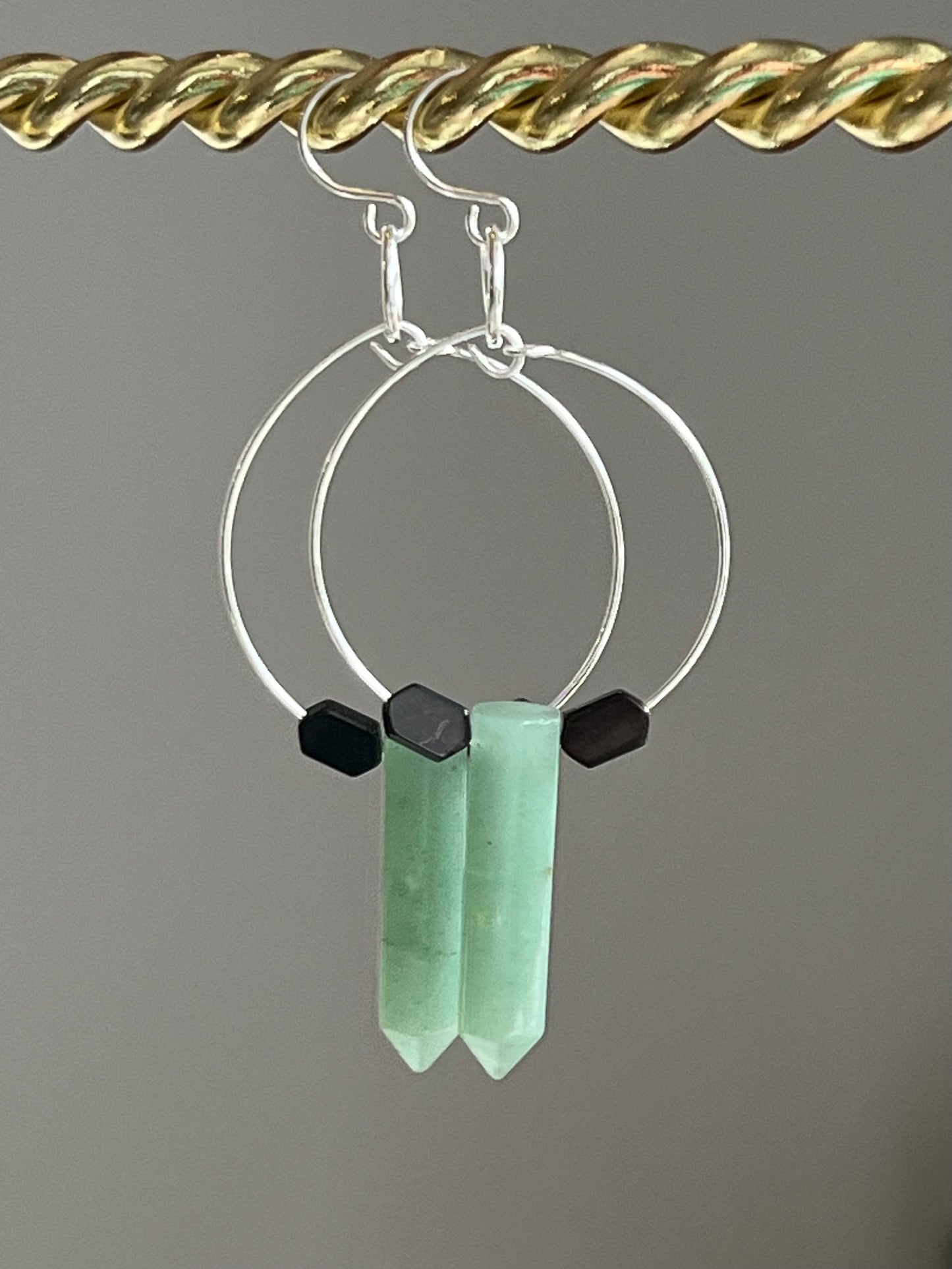 GREEN AVENTURINE HEX + BLACK HEMETATIE | GEMSTONE CRYSTAL Earrings