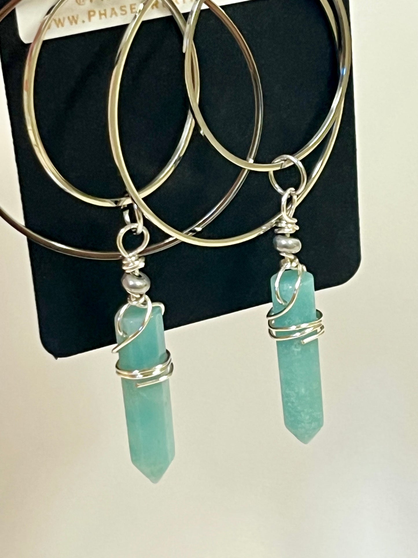 WIRE-WRAPPED AMAZONITE DOUBLE HOOP-DANGLES| Gemstone Earrings