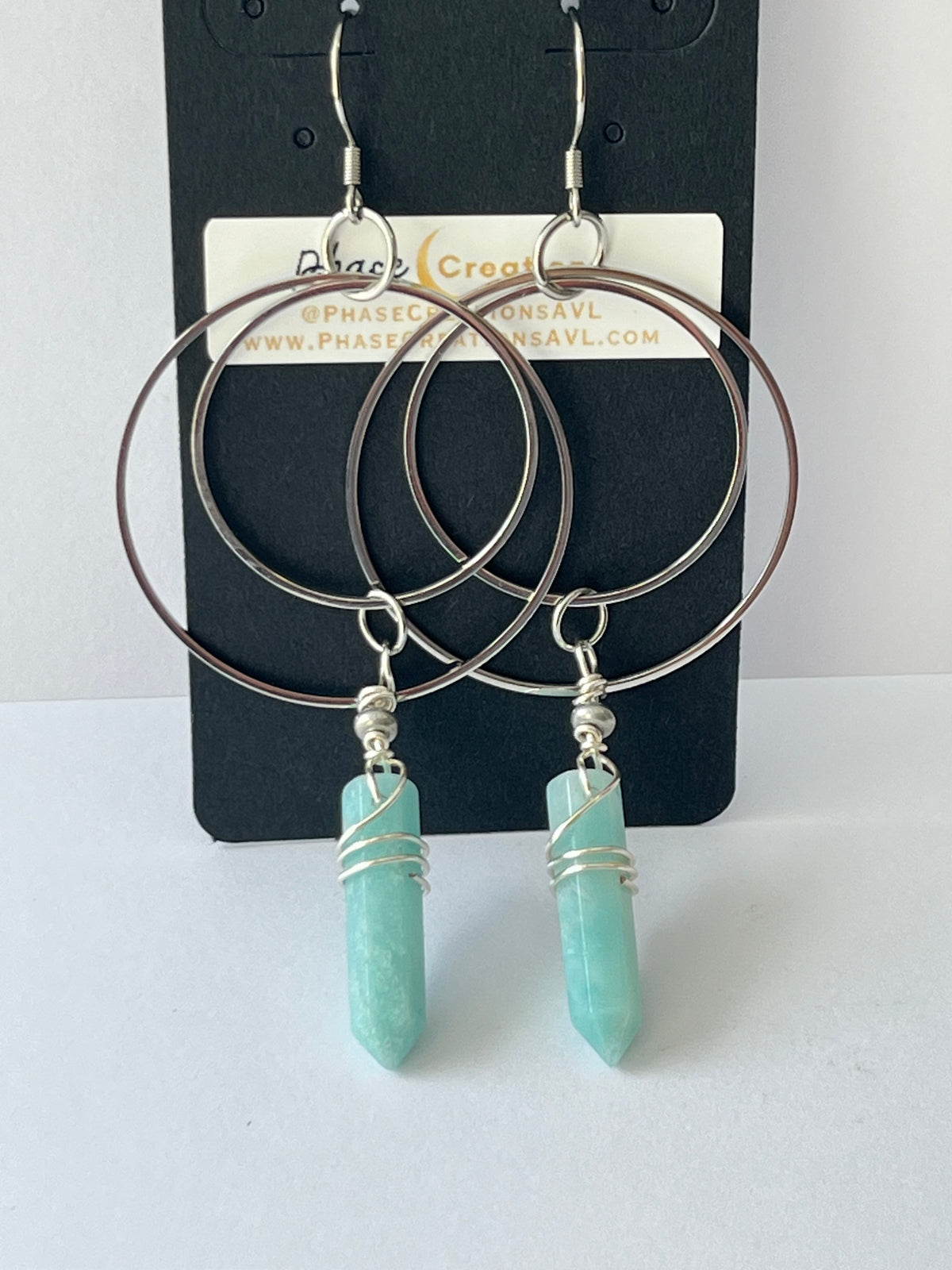 WIRE-WRAPPED AMAZONITE DOUBLE HOOP-DANGLES| Gemstone Earrings