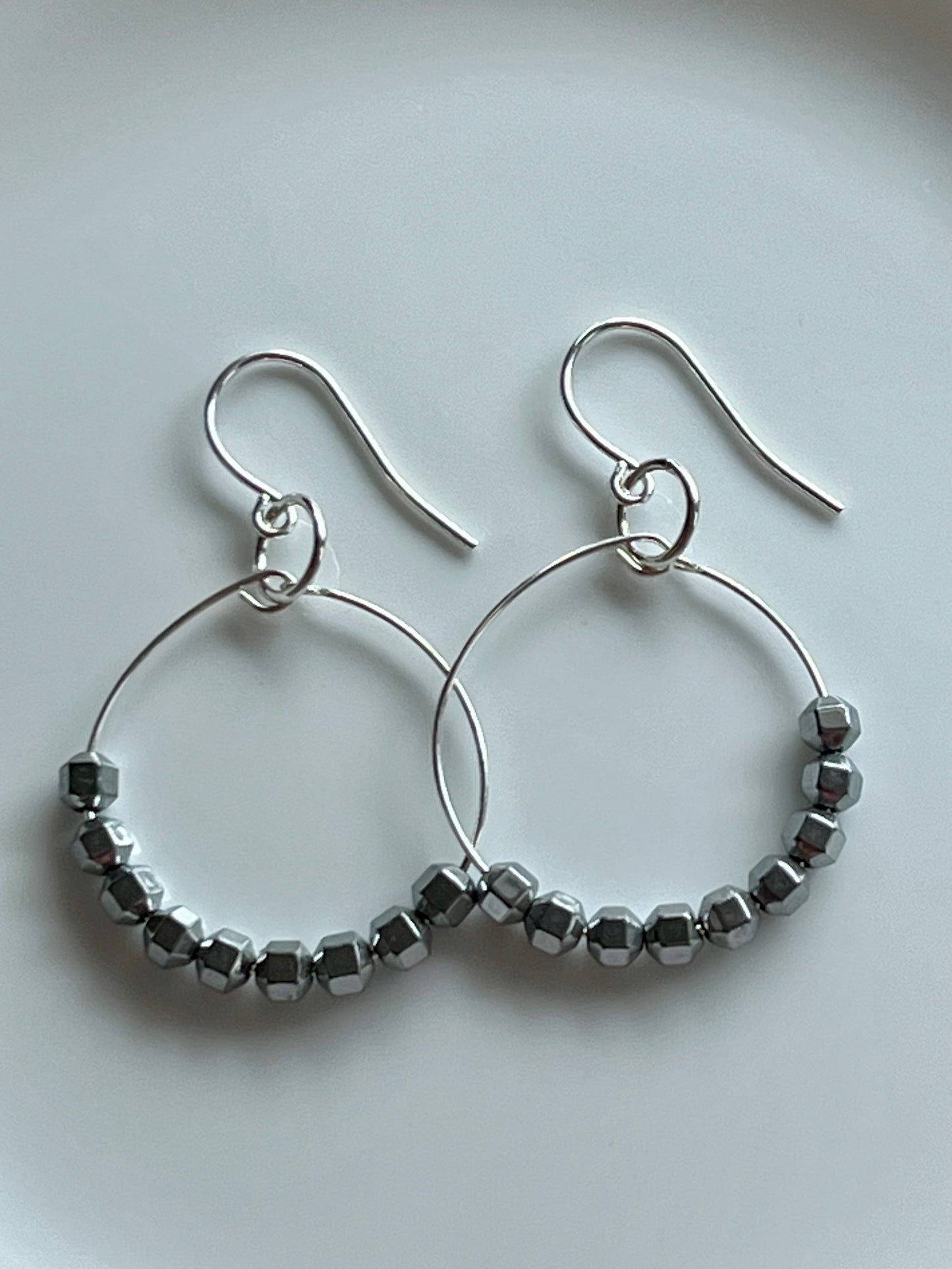 SILVER HEMATITE HOOP-DANGLE | Earrings