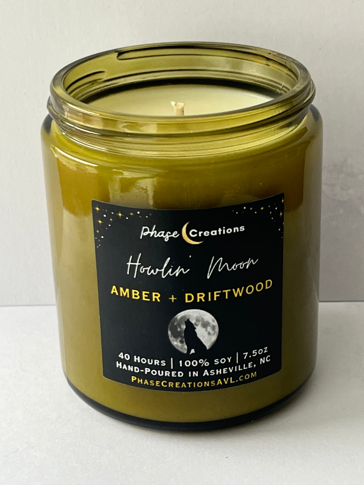 HOWLIN’ MOON ~ Amber + Driftwood | Hand-poured Premium Soy Candle