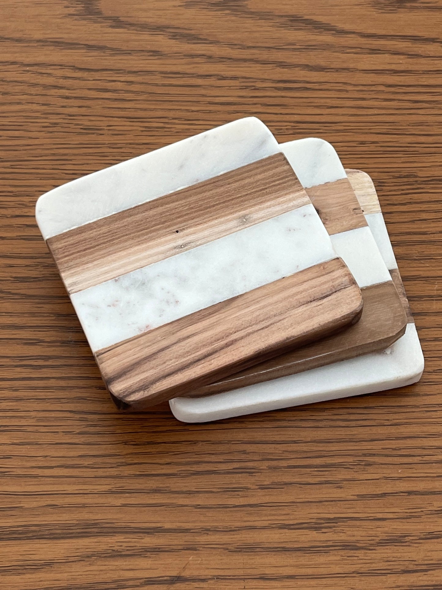 Square Wood + Marble Candle Coaster | Single Peice