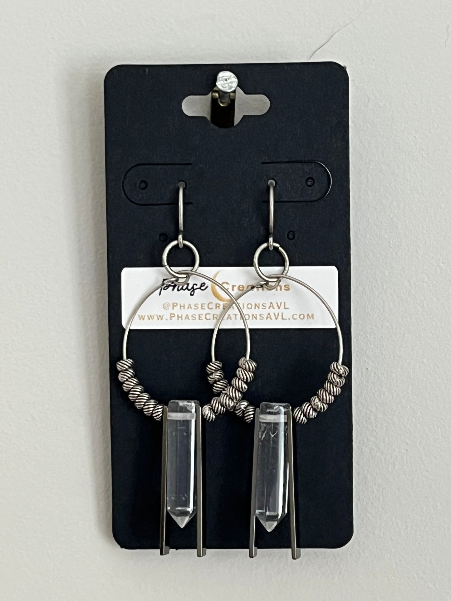 CLEAR QUARTZ HEX w/ SP RECTANGLES + BEADS | GEMSTONE CRYSTAL Earrings