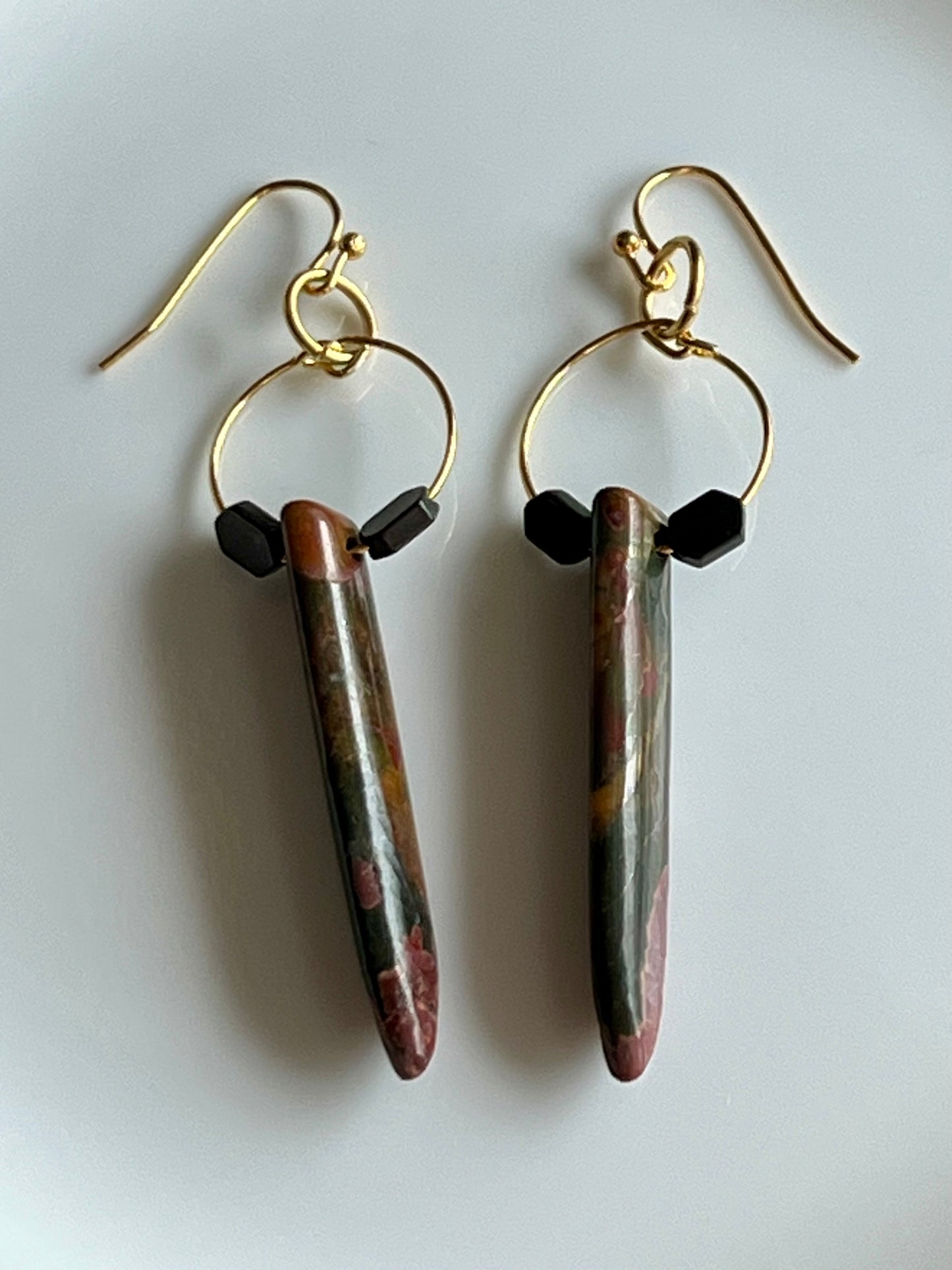 CHERRY JASPER DAGGER + HEMATITE | GEMSTONE CRYSTAL Earrings