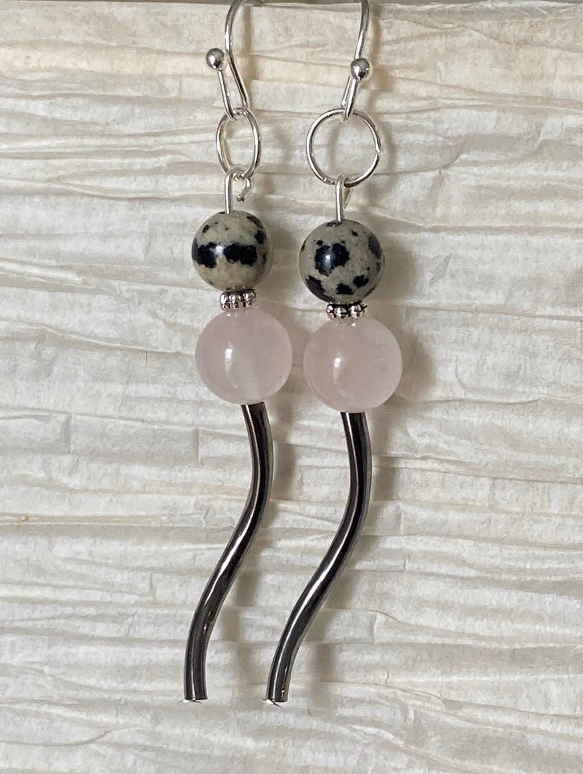 ROSE QUARTZ + DALMATIAN JASPER | GEMSTONE CRYSTAL Earrings