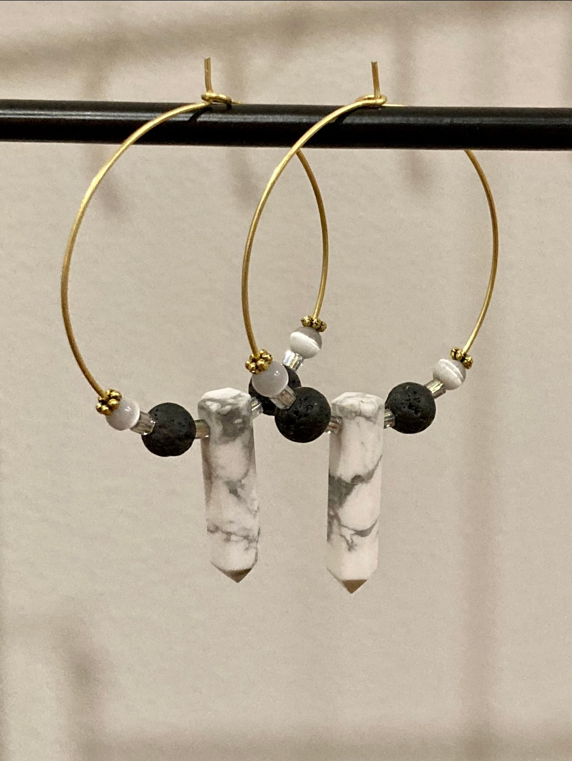 HOWLITE HEX + LAVA STONE | GEMSTONE CRYSTAL Earrings