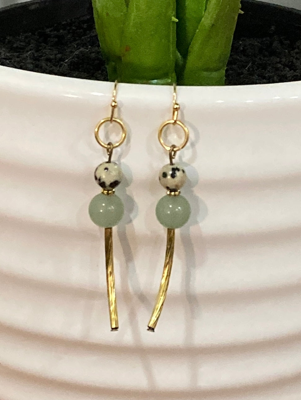 JADE + DALMATIAN JASPER | GEMSTONE CRYSTAL Earrings