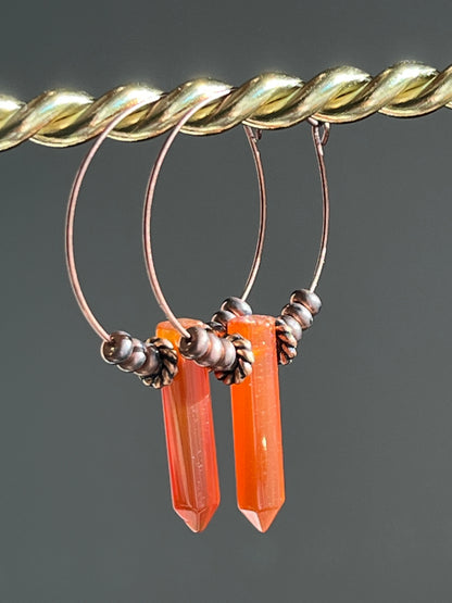 CARNELIAN HEX w/ COPPER | GEMSTONE CRYSTAL Earrings