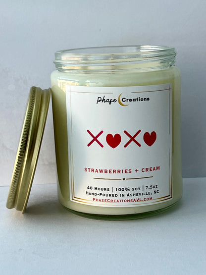 Valentine’s Candle | XOXO ~ Strawberries + Cream | Hand-poured Premium Soy Candle