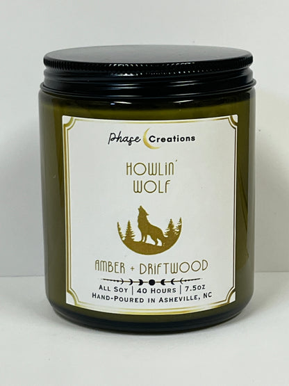 HOWLIN’ WOLF ~ Amber + Driftwood | 40 Hour ~ Hand-poured premium Soy Candle