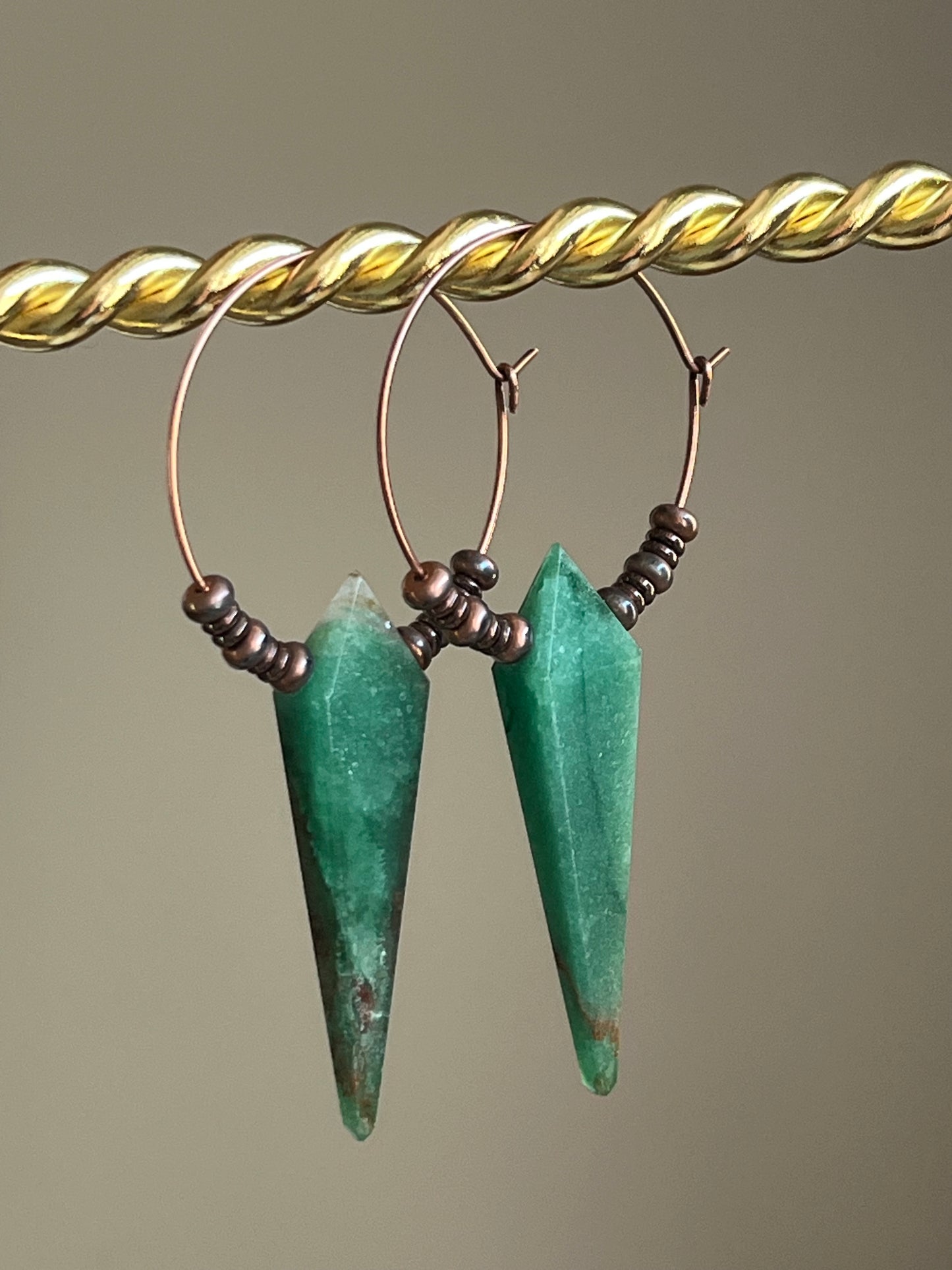 GREEN AVENTURINE KITE w/ COPPER ELEMENTS | GEMSTONE CRYSTAL Earrings