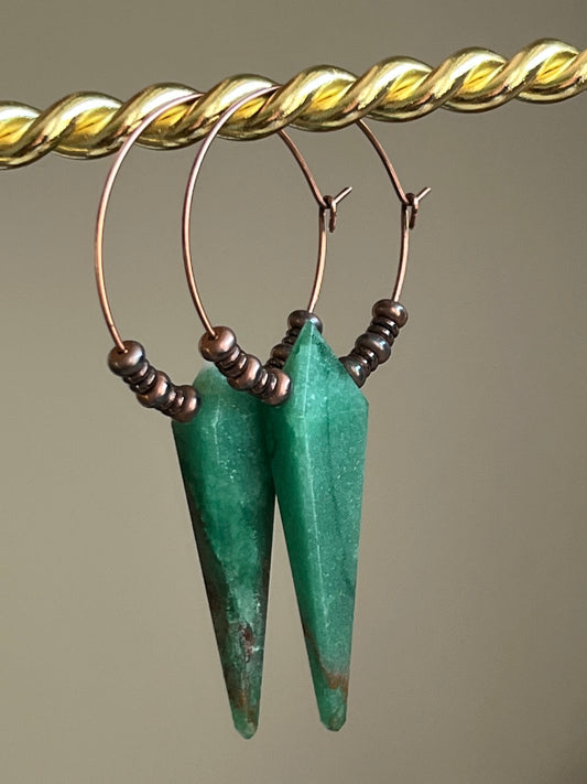 GREEN AVENTURINE KITE w/ COPPER ELEMENTS | GEMSTONE CRYSTAL Earrings