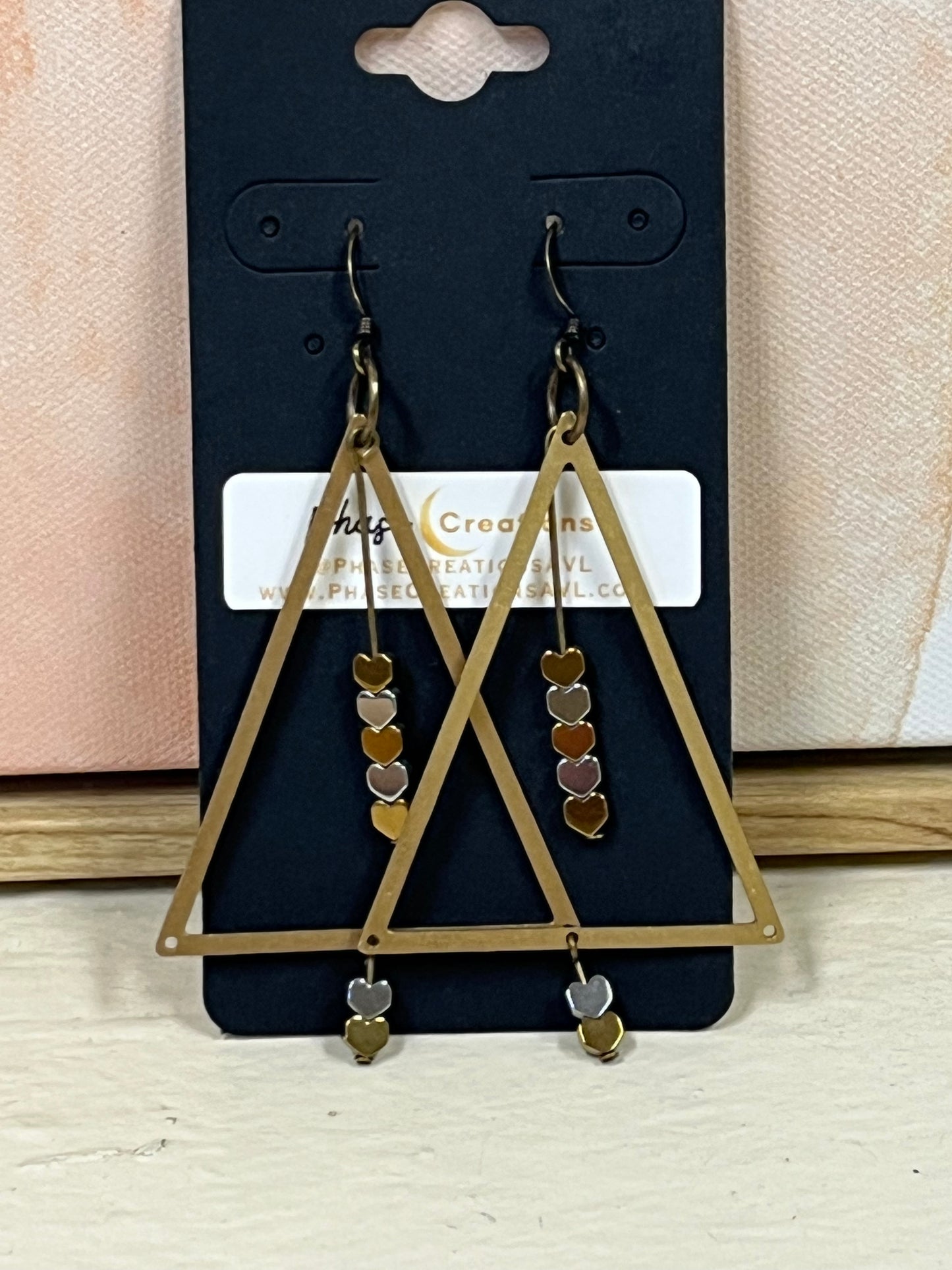 MINI HEMATITE HEART TRIANGLE DANGLES | Gemstone Earrings