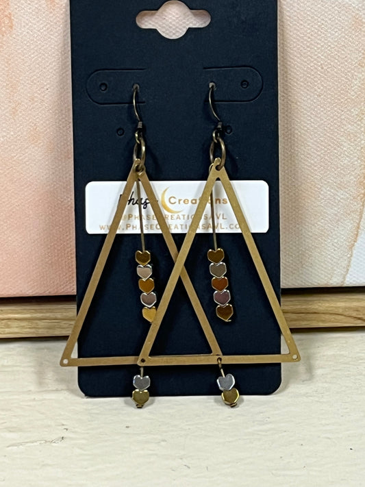 MINI HEMATITE HEART TRIANGLE DANGLES | Gemstone Earrings