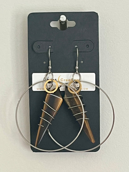 WIRE-WRAPPED TIGER’S EYE KITE MODERN HOOP-DANGLES| GEMSTONE CRYSTAL Earrings