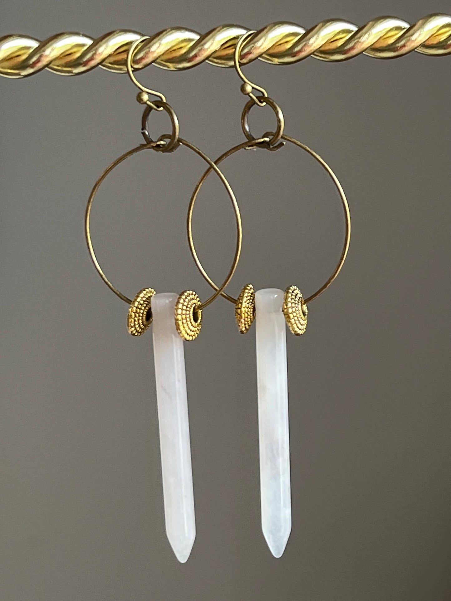 LAVENDER QUARTZ POINT w/ ORNATE BRASS | GEMSTONE CRYSTAL Earrings