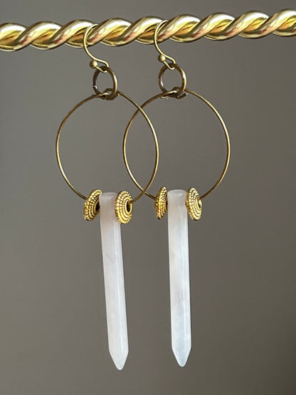 LAVENDER QUARTZ POINT w/ ORNATE BRASS | GEMSTONE CRYSTAL Earrings