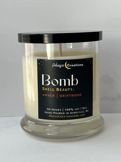 BOMBSHELL BEAUTY. ~ Amber + Driftwood | Hand-poured Premium Soy Candle