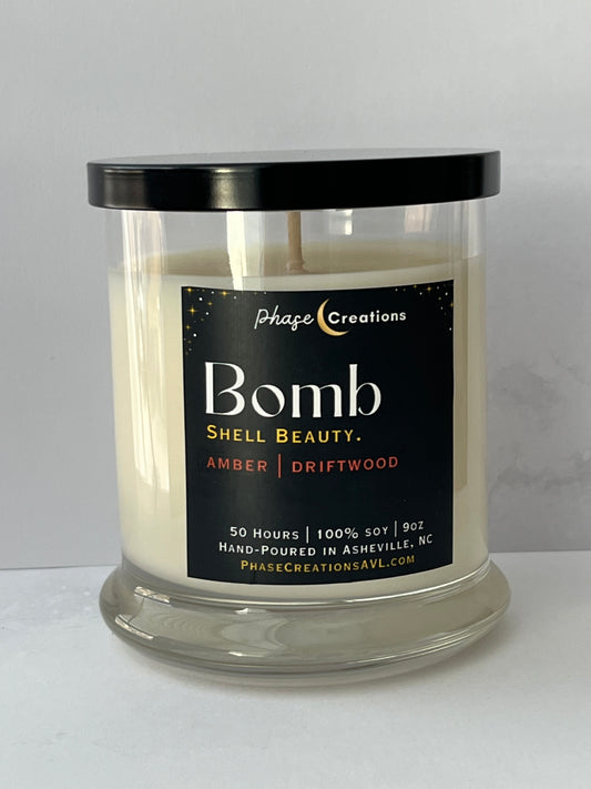 BOMBSHELL BEAUTY. ~ Amber + Driftwood | Hand-poured Premium Soy Candle