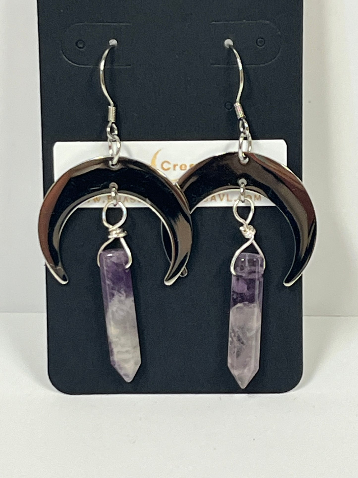 AMETHYST HEX CRESCENT MOON DANGLE| GEMSTONE CRYSTAL Earrings
