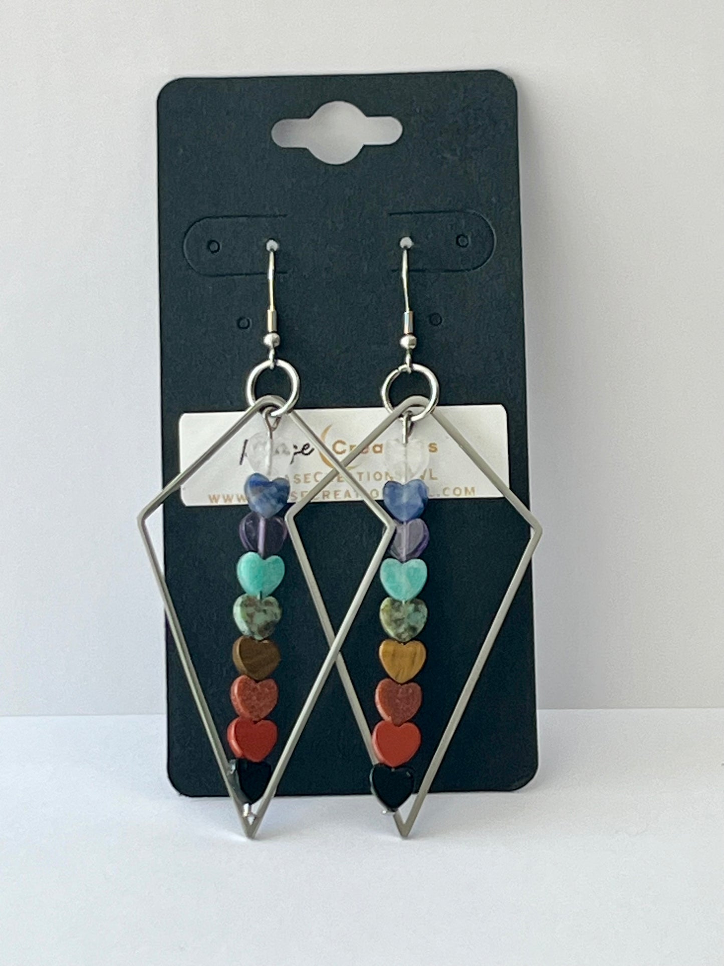 CHAKRA MINI HEART TRIANGLE-DANGLES (SS) | GEMSTONE CRYSTAL Earrings