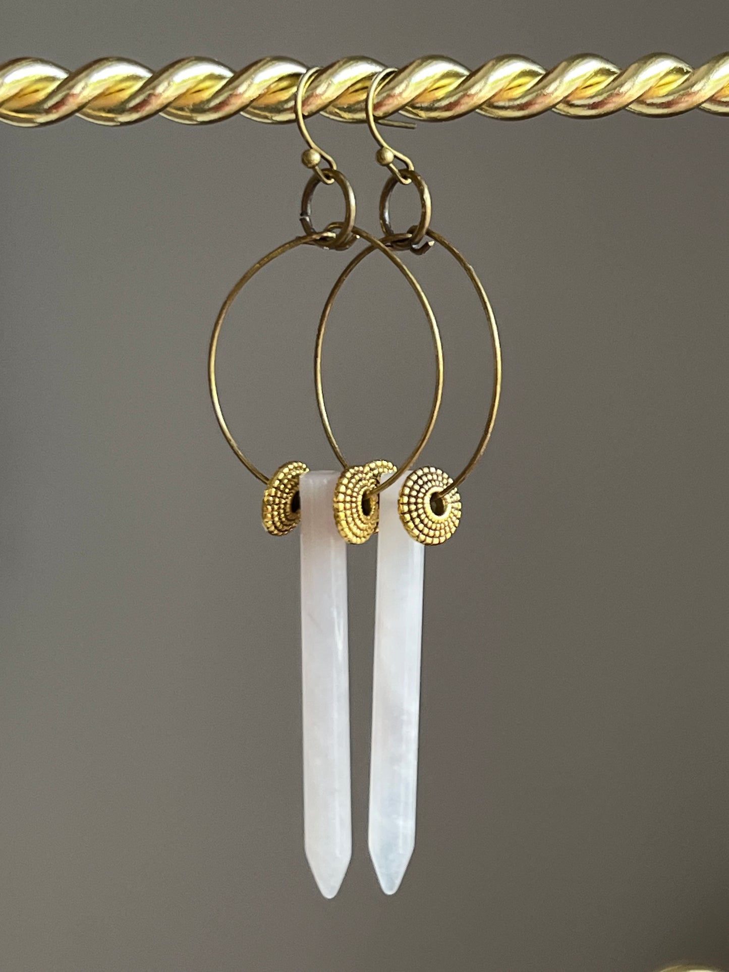 LAVENDER QUARTZ POINT w/ ORNATE BRASS | GEMSTONE CRYSTAL Earrings