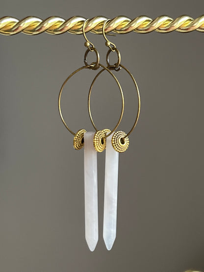 LAVENDER QUARTZ POINT w/ ORNATE BRASS | GEMSTONE CRYSTAL Earrings