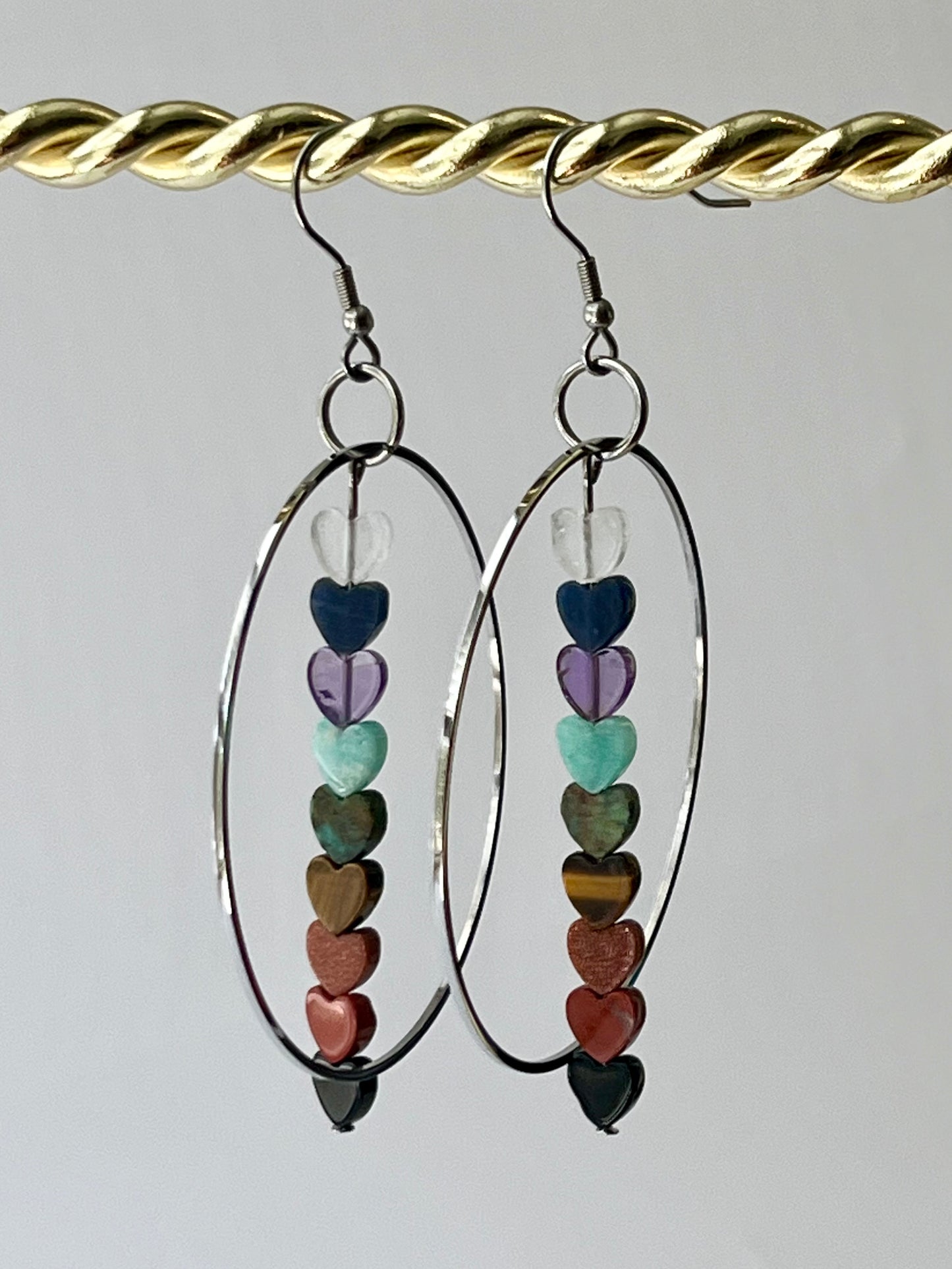CHAKRA MINI HEART HOOP-DANGLES (SS) | GEMSTONE CRYSTAL Earrings