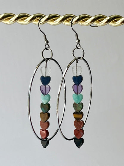 CHAKRA MINI HEART HOOP-DANGLES (SS) | GEMSTONE CRYSTAL Earrings