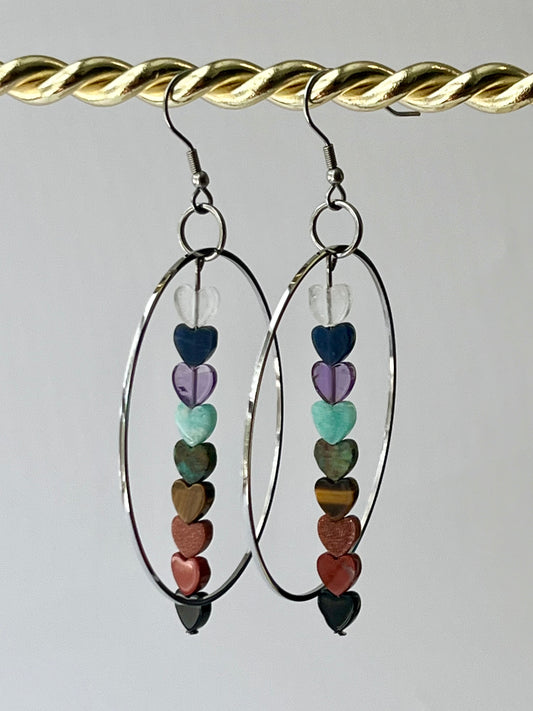 CHAKRA MINI HEART HOOP-DANGLES (SS) | Gemstone Earrings