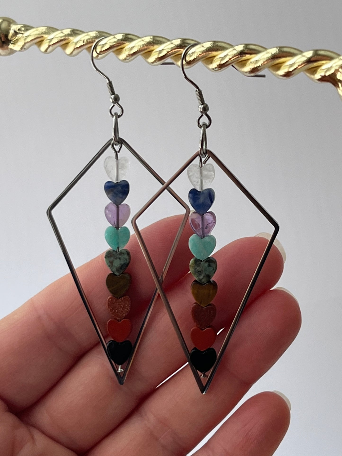 CHAKRA MINI HEART TRIANGLE-DANGLES (SS) | GEMSTONE CRYSTAL Earrings