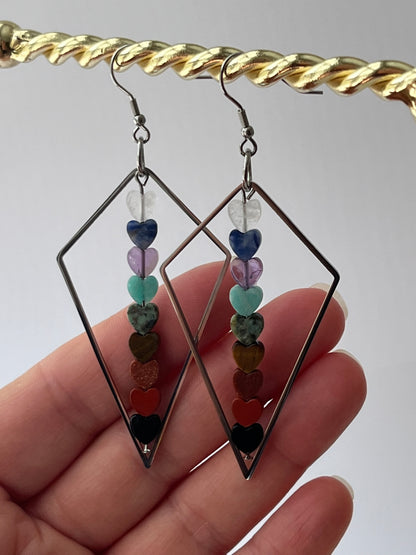 CHAKRA MINI HEART TRIANGLE-DANGLES (SS) | GEMSTONE CRYSTAL Earrings