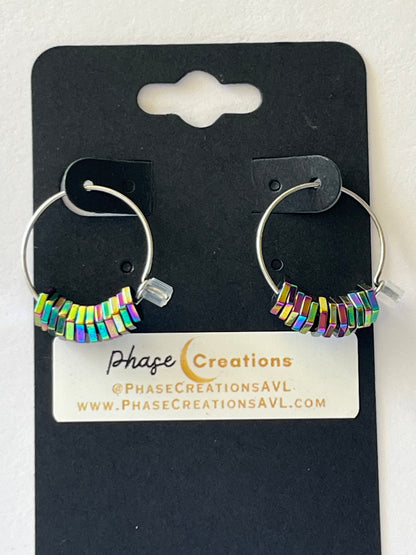 RAINBOW HEMATITE MINI HOOPS (ASP)| Gemstone Earrings