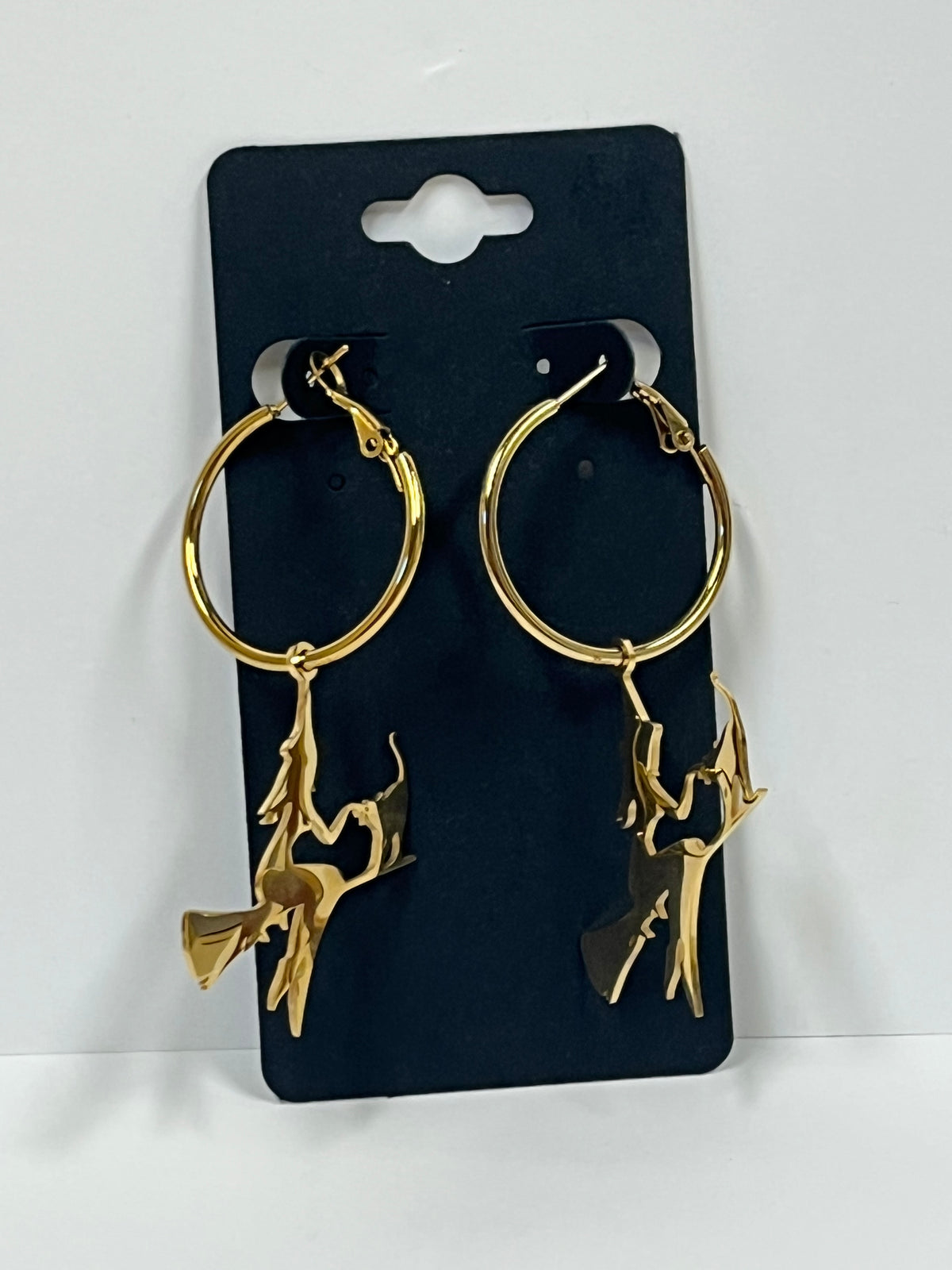 FLYING WITCH + CAT ON BROOMSTICK HOOPS (GPSS) 1” | Earrings