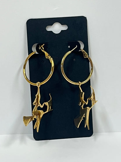 FLYING WITCH + CAT ON BROOMSTICK HOOPS (GPSS) 1” | Earrings