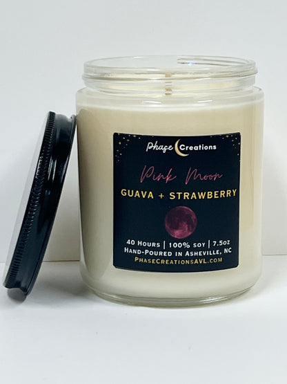 PINK MOON ~ Guava + Strawberry | 40 Hour ~ Hand-poured premium Soy Candle