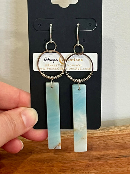 WIRE-WRAPPED AMAZONITE CLOUD RECTANGLE HOOP-DANGLE | GEMSTONE CRYSTAL Earrings