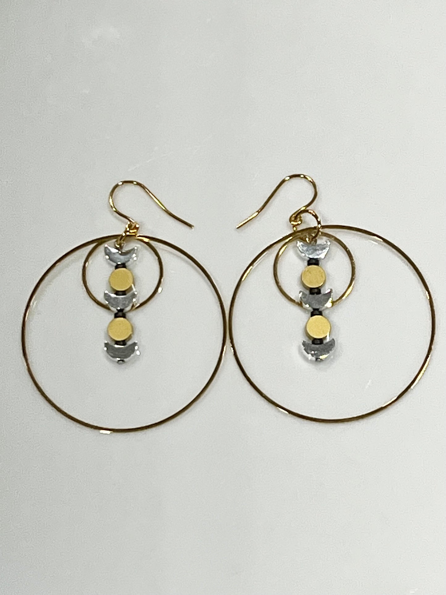 “JUST A PHASE” GOLD + SILVER MOON HOOP-DANGLES | Earrings